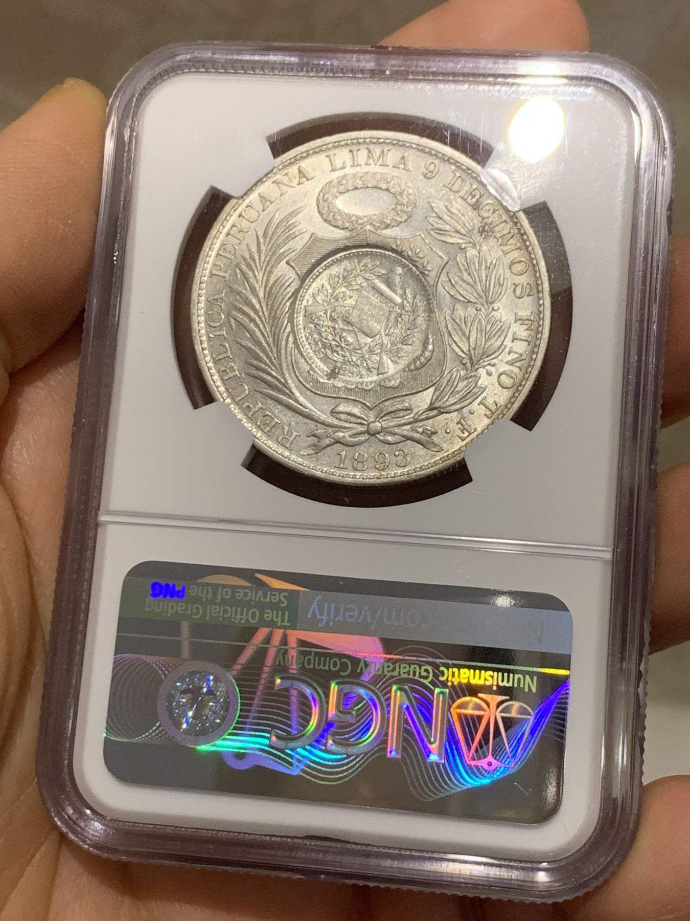 《竞宝斋》圣诞专辑  第二场  第228场 定制纪念章相赠 (全场顺丰包邮) NGC-AU55 危地马拉1894年加盖1比索银币 热门品种 低评好状态