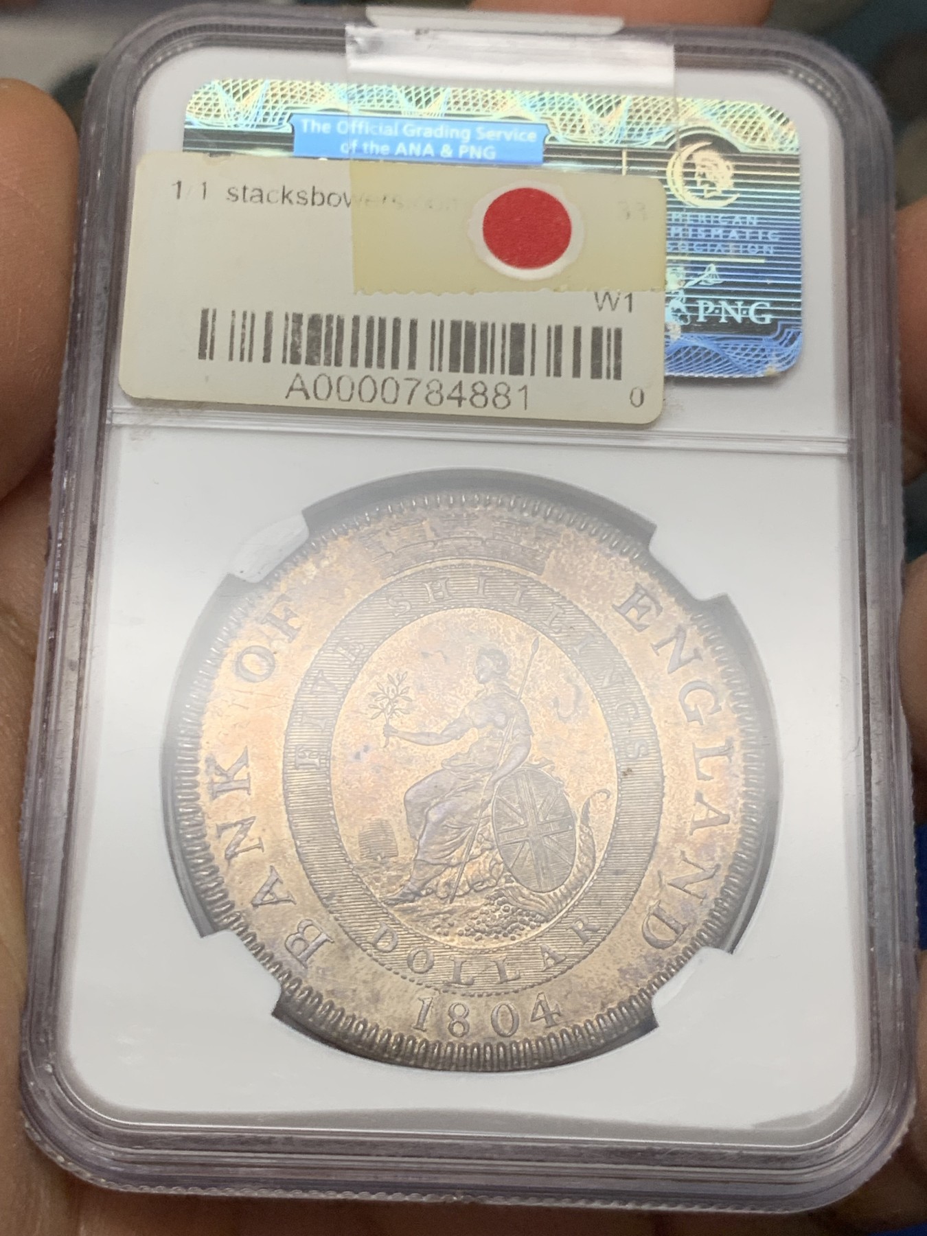 《竞宝斋》圣诞专辑  第二场  第228场 定制纪念章相赠 (全场顺丰包邮) NGC-MS62 英国乔三 1804年 英格兰银行 5先令大银币 一流的传世包浆 暴涨品种 底板带PL版 状态好