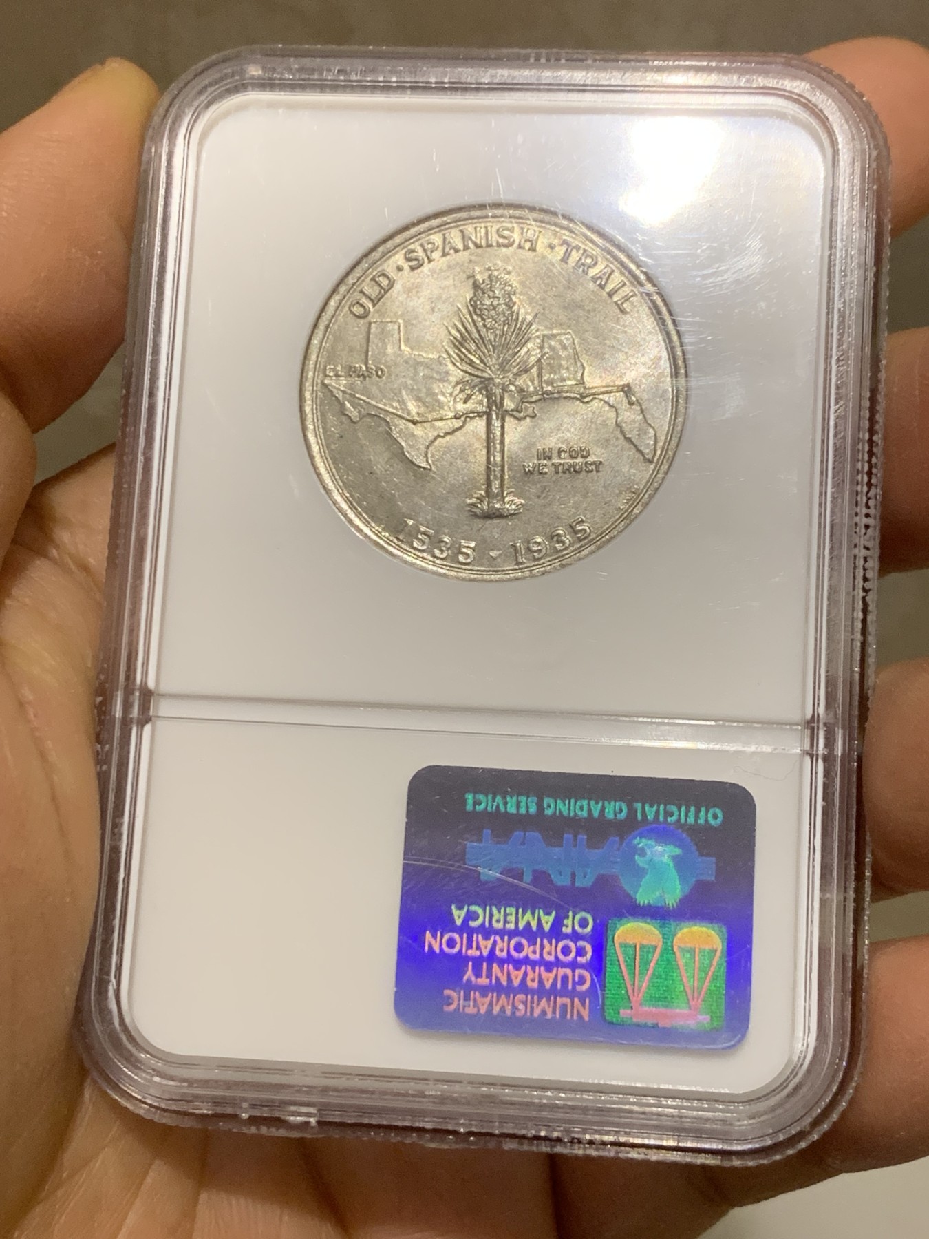 《竞宝斋》圣诞专辑  第二场  第228场 定制纪念章相赠 (全场顺丰包邮) NGC-MS66 美国 1935年 西班牙小道 半美元纪念币 半美元纪念币中的难点 老盒高分 收藏一步到位