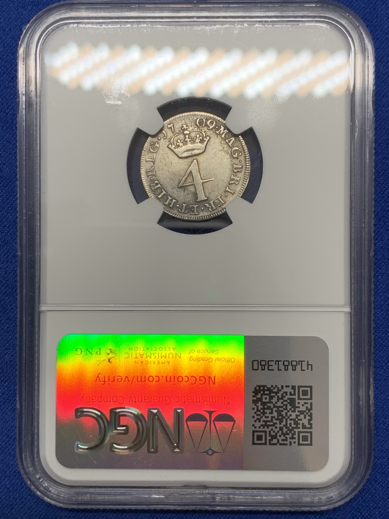 《竞宝斋》圣诞专辑  第二场  第228场 定制纪念章相赠 (全场顺丰包邮) 4枚一组 NGC 英国1709安妮女王濯足币，1P+2P+3P+4P面值，R级珍惜度