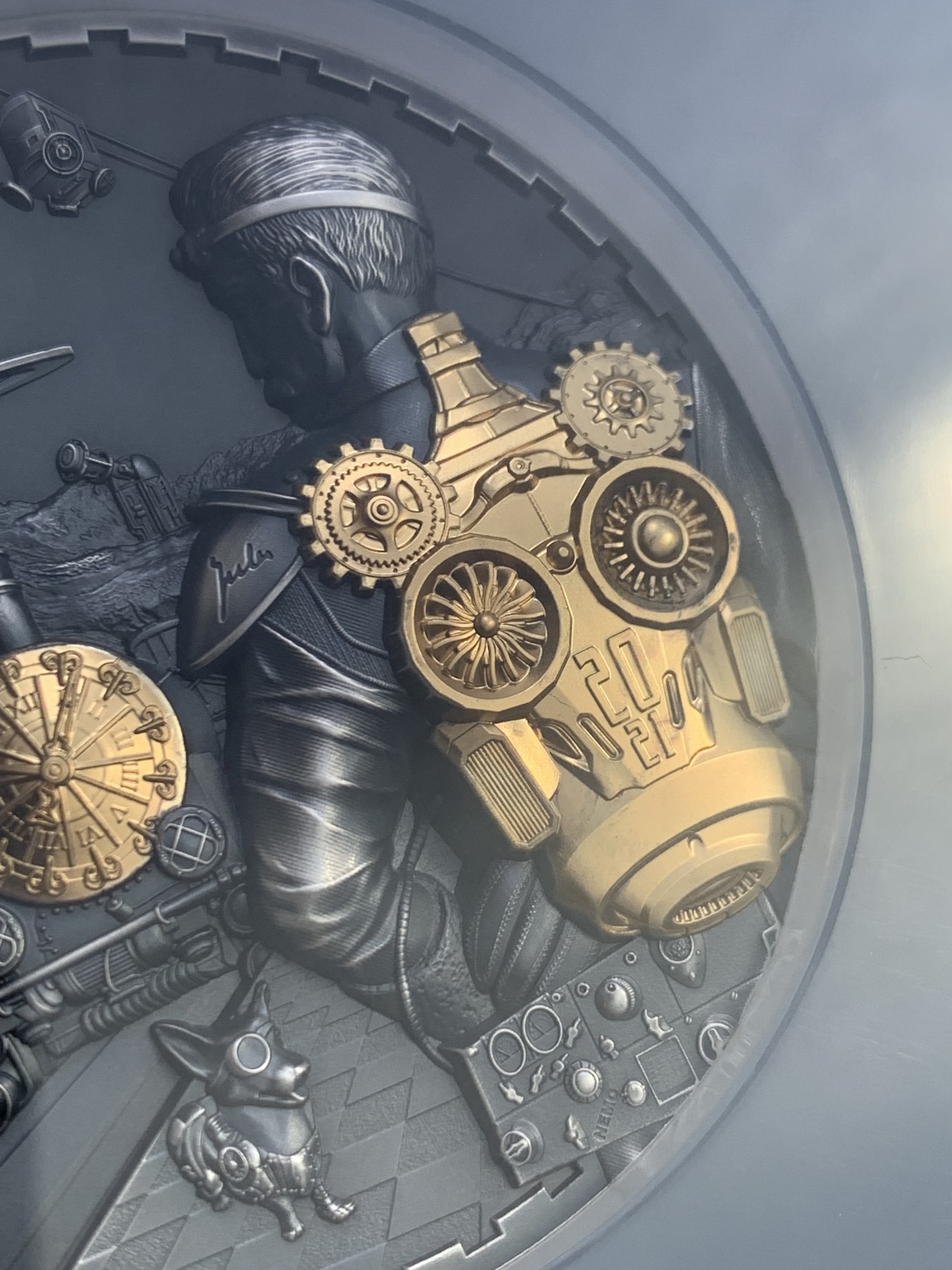 《竞宝斋》圣诞专辑  第二场  第228场 定制纪念章相赠 (全场顺丰包邮) NGC MS70 2021年库克蒸汽朋克系列-喷气背包浮雕镀金仿古纪念银币 盒装  50mm 3盎司 999银 发行量888枚