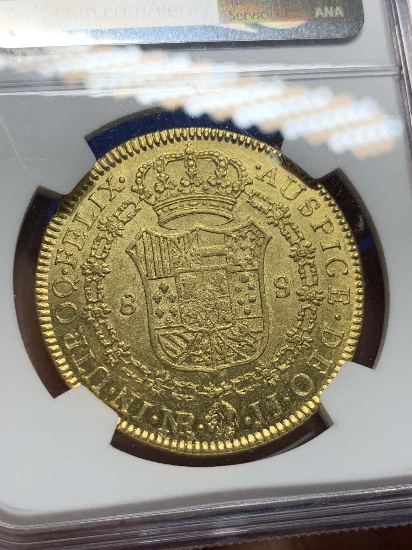 《竞宝斋》圣诞专辑  第二场  第228场 定制纪念章相赠 (全场顺丰包邮) NGC-MS62 1792年西属哥伦比亚8埃斯库多金币 早期卡四，打制完美，没有减重痕，MS西属大金及其难得,唯二亚军分，上面只有一个63