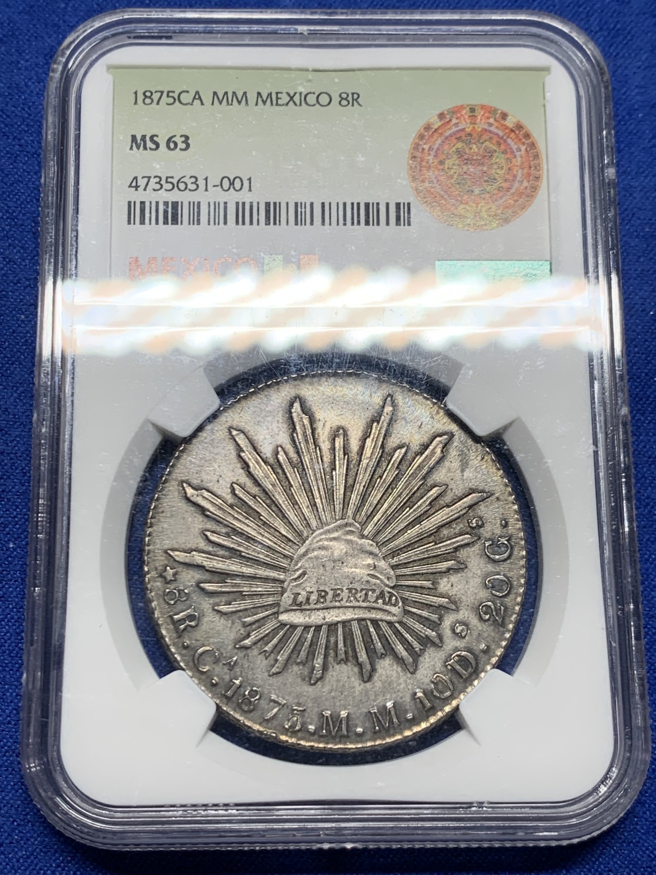 《竞宝斋》圣诞专辑  第二场  第228场 定制纪念章相赠 (全场顺丰包邮) NGC MS63 墨西哥1875年CA版（比较少见的版本）花边鹰洋8瑞尔银币