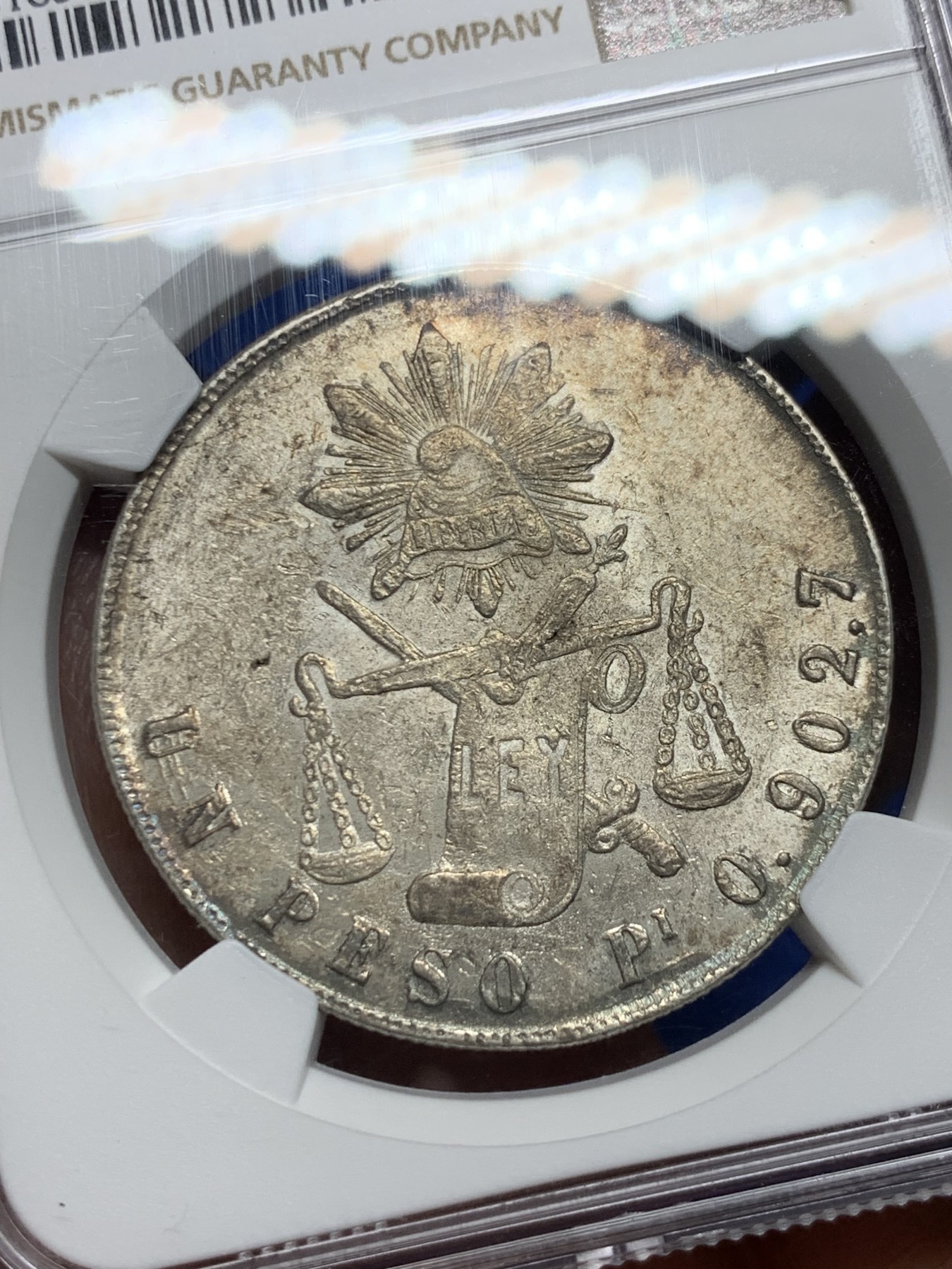 《竞宝斋》圣诞专辑  第二场  第228场 定制纪念章相赠 (全场顺丰包邮) NGC MS61 墨西哥 1873年 PI 天平鹰洋 1比索银币 底板带光 包浆带彩 非常不错