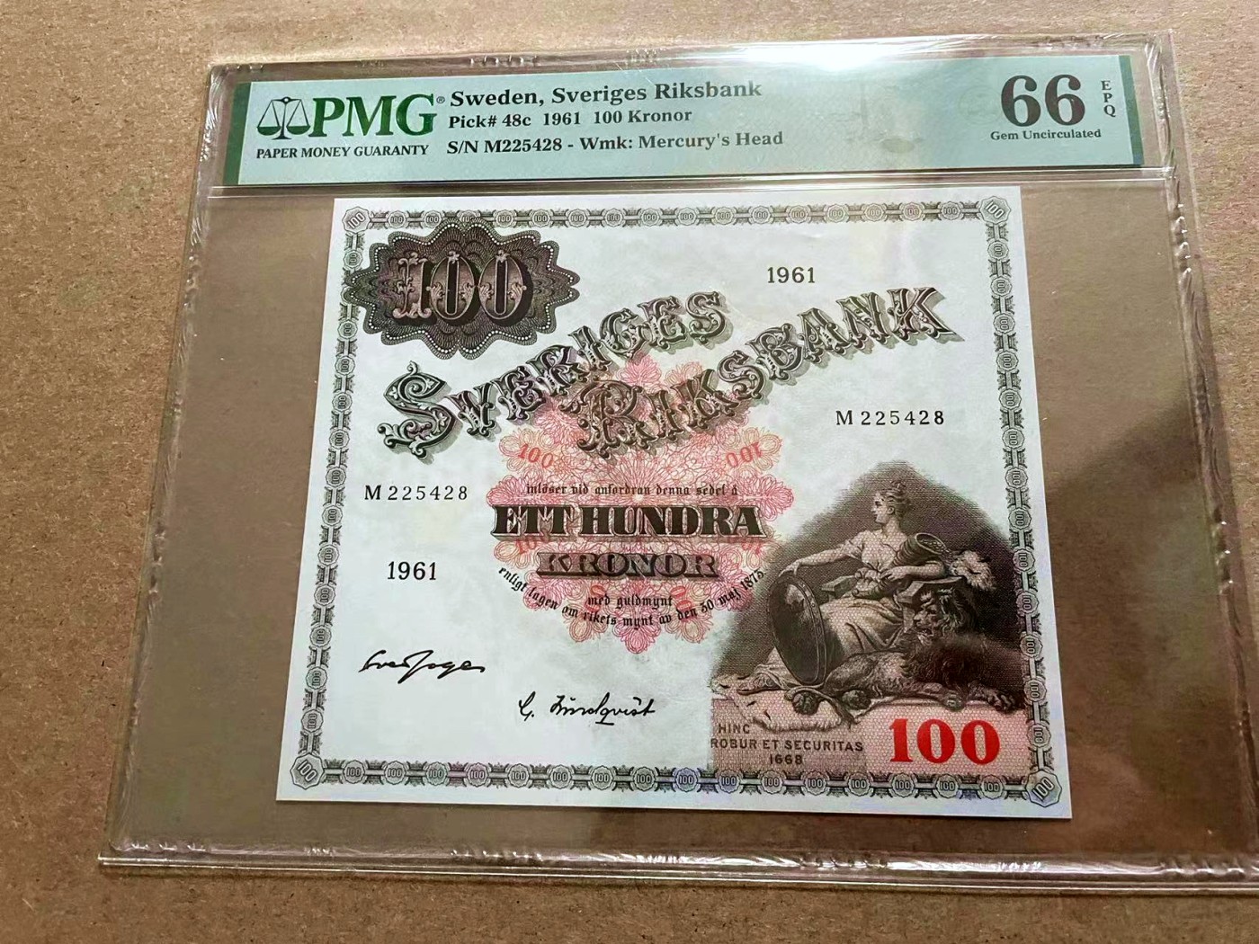 【Blue Auction】✨世界纸币精拍第410期【精】 瑞典 1961年100克朗 大方块 PMG66EPQ 