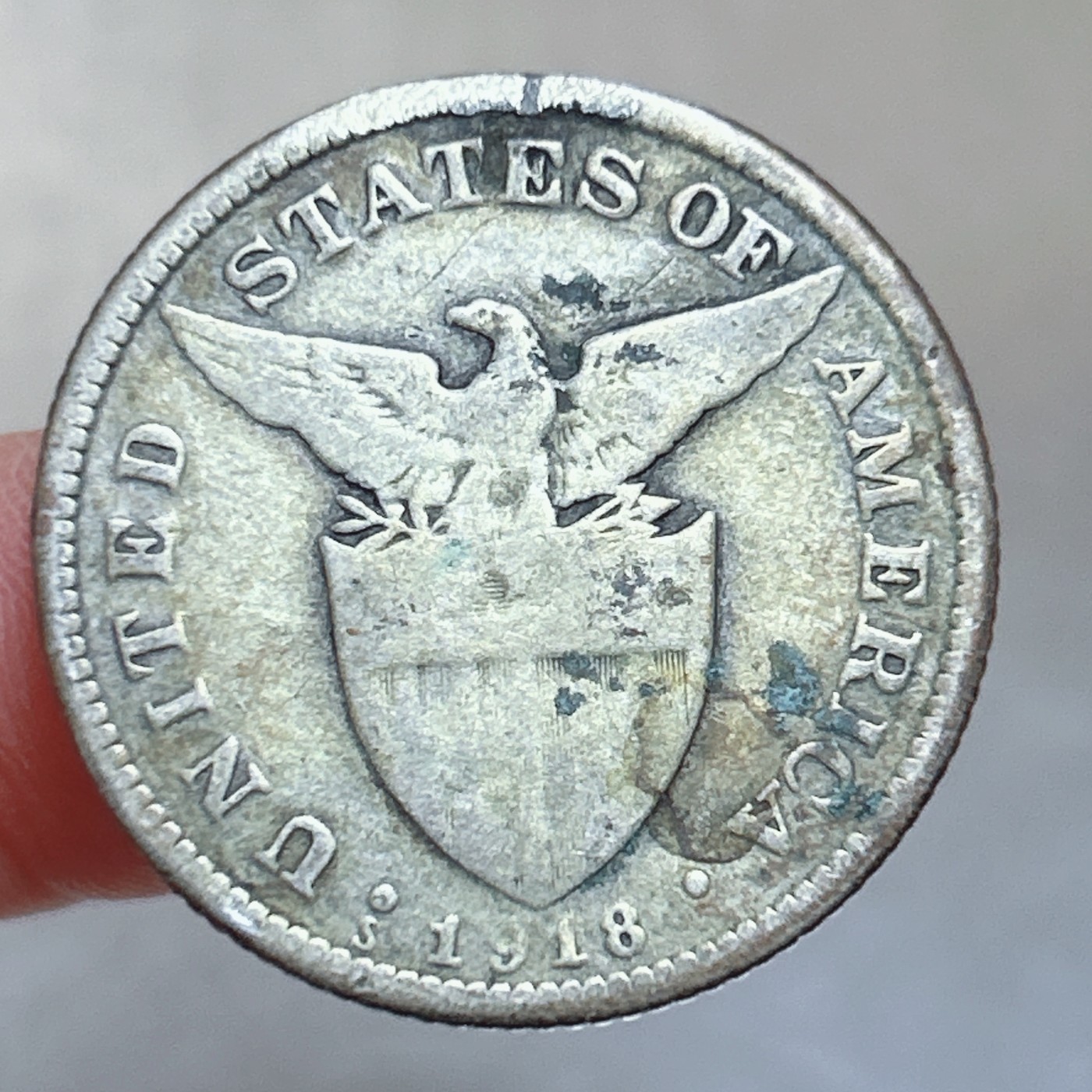 第一海外回流一元起拍收藏 银币专场 第70期 美国1918年殖民时期菲律宾打铁女神火山飞鹰50分银币 重9.6克