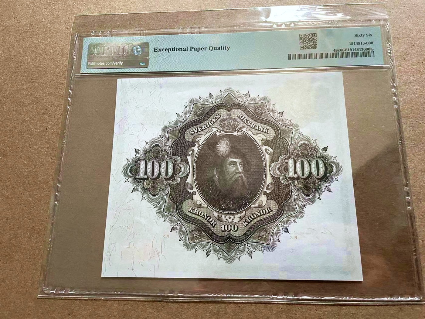 【Blue Auction】✨世界纸币精拍第410期【精】 瑞典 1961年100克朗 大方块 PMG66EPQ 