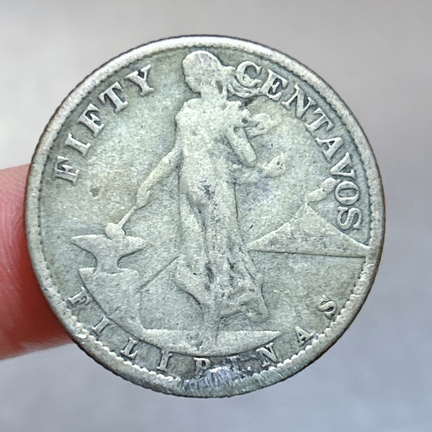 第一海外回流一元起拍收藏 银币专场 第70期 美国1918年殖民时期菲律宾打铁女神火山飞鹰50分银币 重9.6克