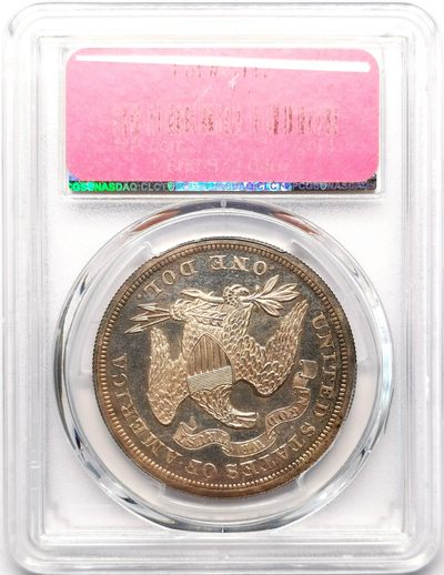 罕！1869美国seated liberty坐神壹元大银精铸PCGS-PR63CAMEO 发行量仅仅600枚的美利坚精制主币，镜面喷砂效果强烈，女神和雄鹰细节拉满，配上双面均匀的淡彩包浆，绝对是值得藏家出手的一枚。