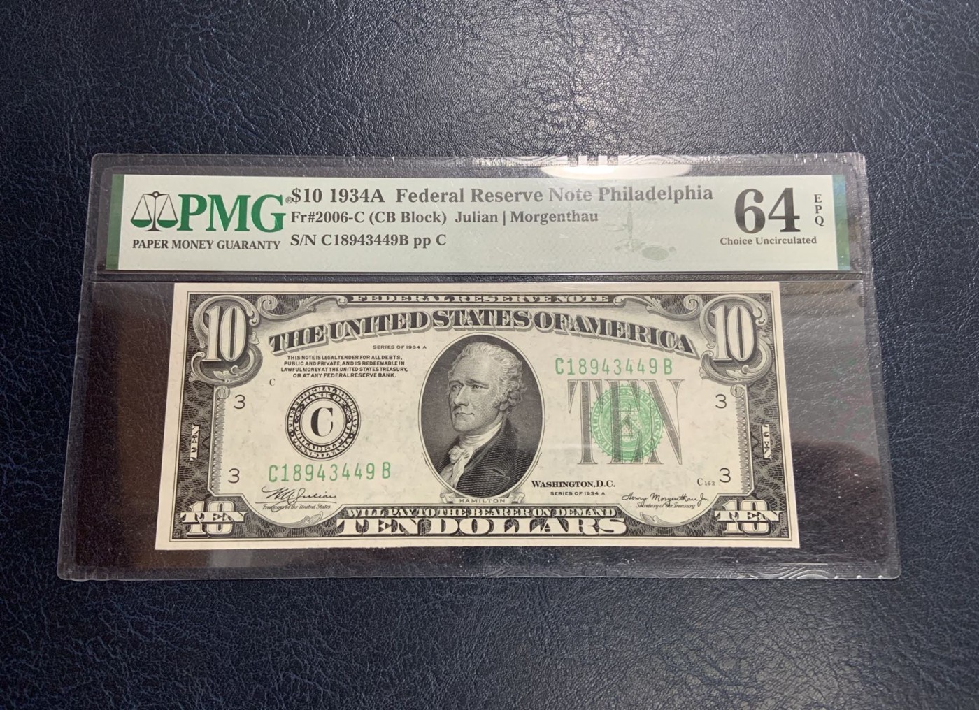 收藏联盟Quantum Auction 第314期拍卖  美国联邦储备1934年10元 PMG64e