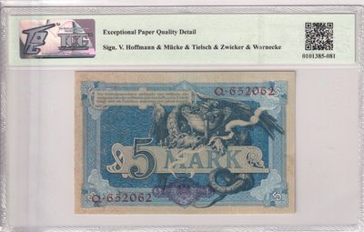 🌗乐淘淘世界纸币收藏拍卖 第36期🌓 【Q.652062】德国1904年纸币 5马克 无47 TQG65EPQD