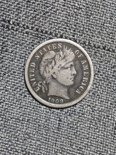 外国硬币收藏店第6期 - 美国1908年巴伯10分银币