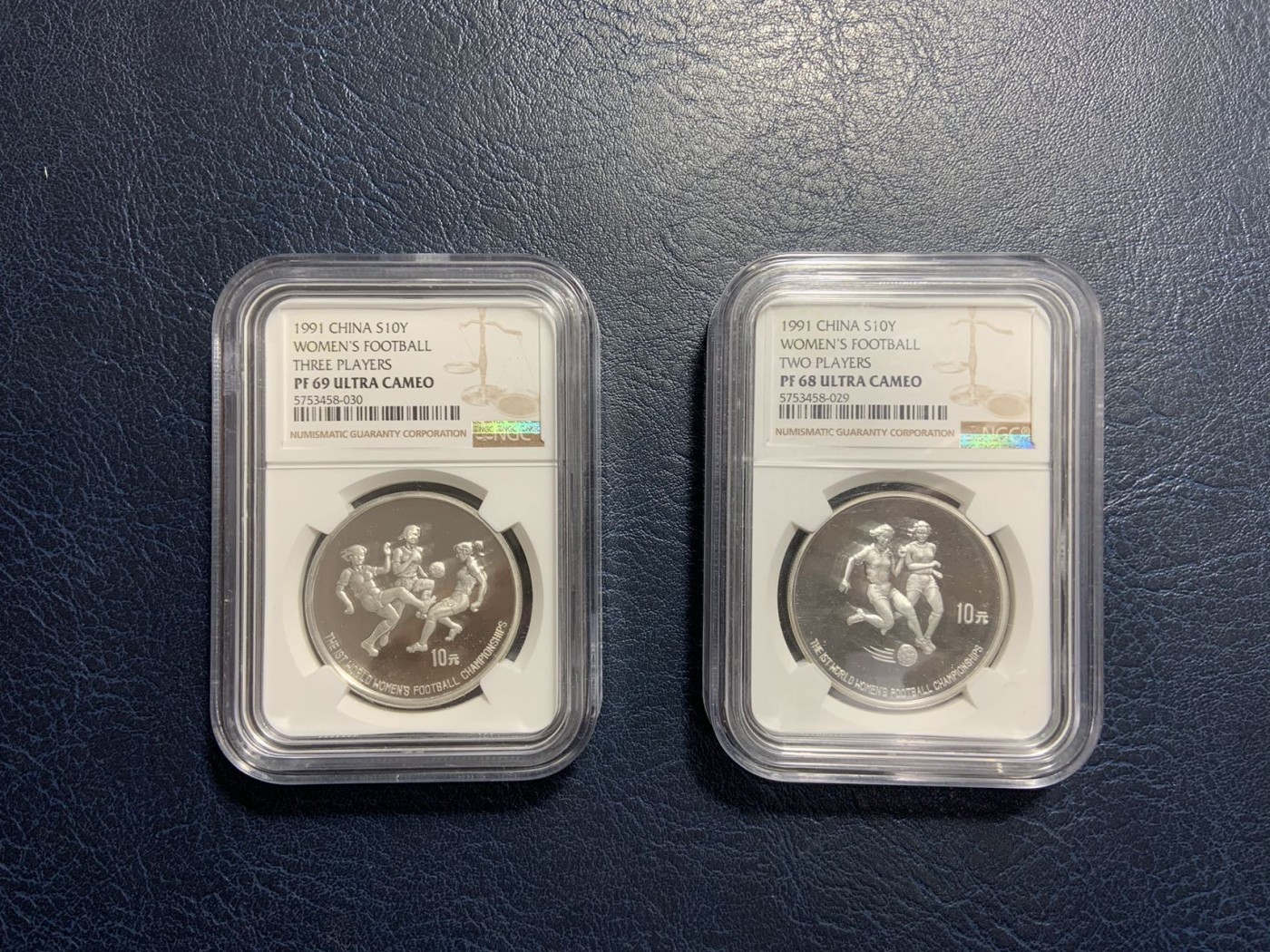 收藏联盟Quantum Auction 第314期拍卖  中国1991年10元女子足球纪念精制币 NGC PF68&69 UC