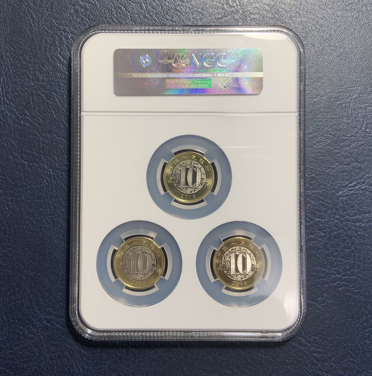 收藏联盟Quantum Auction 第314期拍卖  中国人民银行2015年羊年生肖10元纪念币三枚一套签名版 NGC MS69 