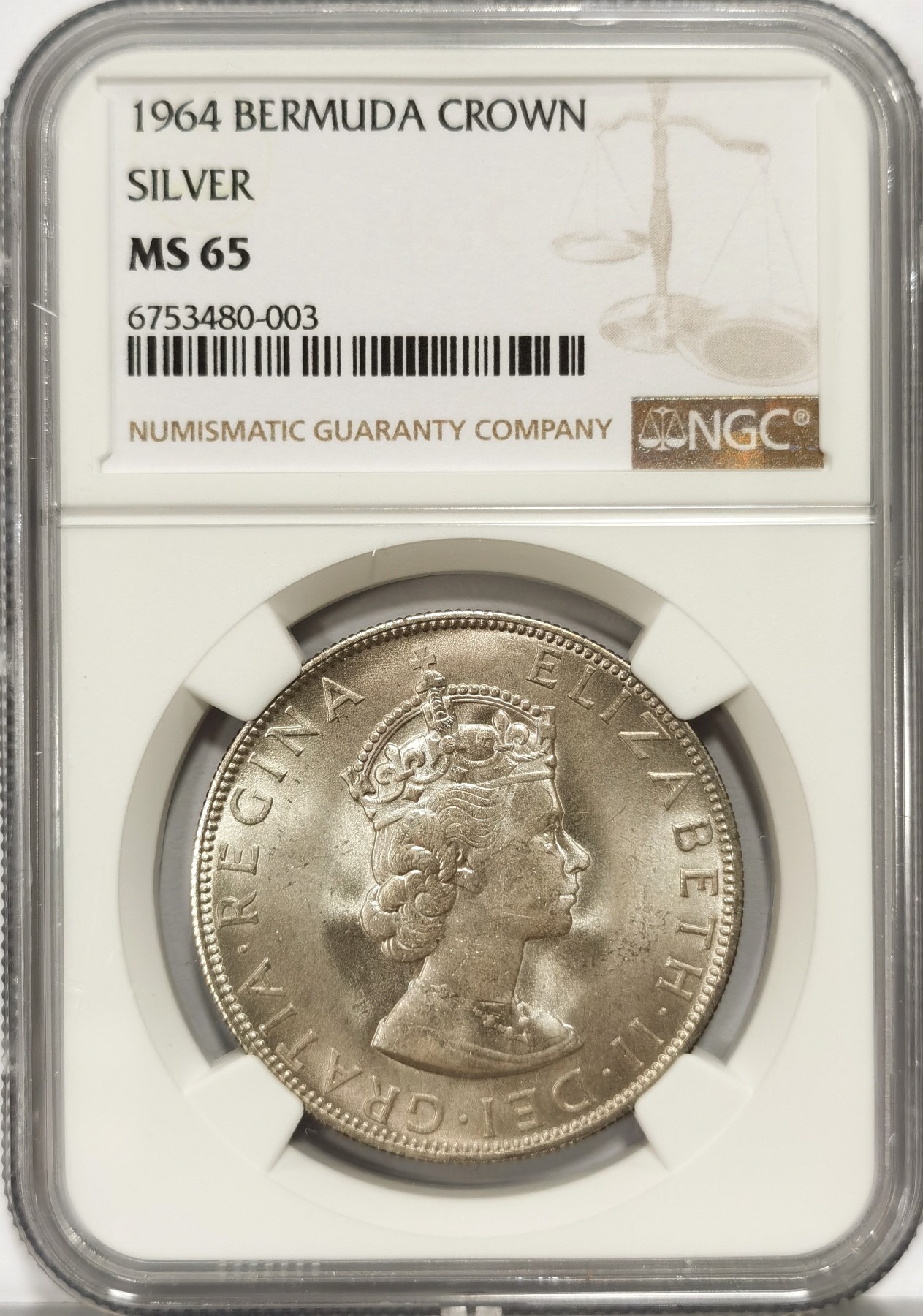 博洋堂世界钱币拍卖第058期（全场包邮） NGC MS65 英属百慕大1964年1克朗银币，原卷拆出送评
