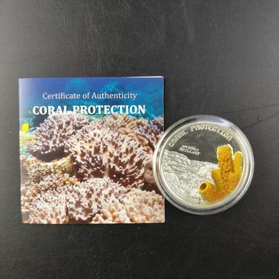 康怡轩钱币【图瓦卢+匈牙利+加拿大+白俄罗斯 纪念币专场】第251006期  2011年图瓦卢发行珊瑚1/2盎司1元彩色精制纪念银币