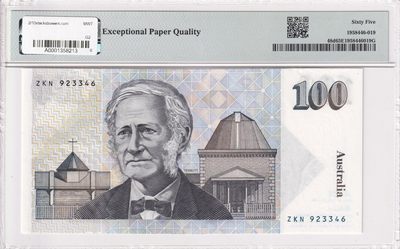 🌗乐淘淘世界纸币收藏拍卖 第36期🌓 【ZKN923346】澳大利亚1992年纸币 100元 毛线帽 PMG65EPQ