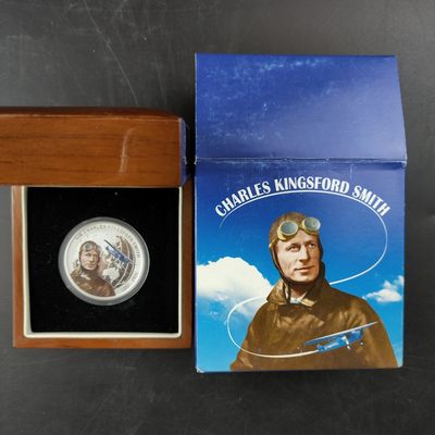 康怡轩钱币【图瓦卢+匈牙利+加拿大+白俄罗斯 纪念币专场】第251006期  2010年图瓦卢发行飞行员查尔斯·史密斯1盎司1元精制纪念银币