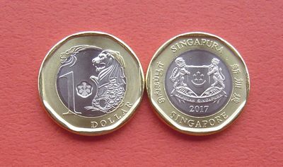 燕姐换藏第72拍 新加坡2017年一新元鱼尾狮双色币