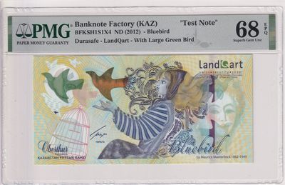 🌗乐淘淘世界纸币收藏拍卖 第36期🌓 哈萨克斯坦2012年测试钞 蓝鸟 PMG68EPQ