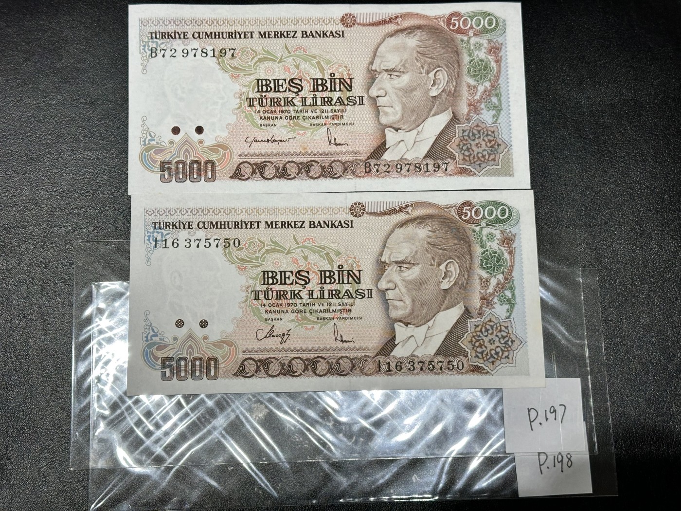 《外钞收藏家》第三百二十四期 地中海四国专场（土耳其/塞浦路斯/叙利亚/黎巴嫩） 土耳其1970年第二版5000里拉一对，背面不同（P197/P198）全新