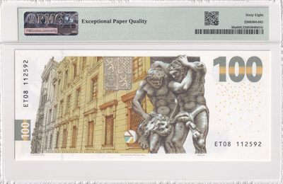 🌗乐淘淘世界纸币收藏拍卖 第36期🌓 【ET08112592】捷克2022年纸币 100克朗 无47 PMG68EPQ
