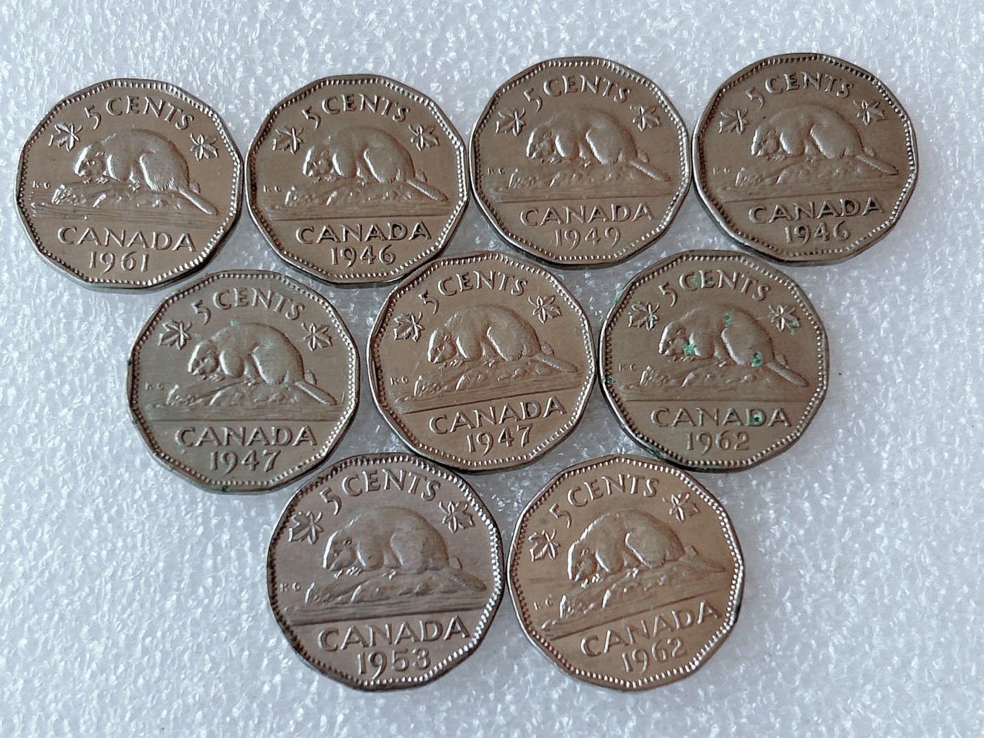 全场一元起拍 世界散币、银币专场 第50期 加拿大联邦海狸5分 9枚