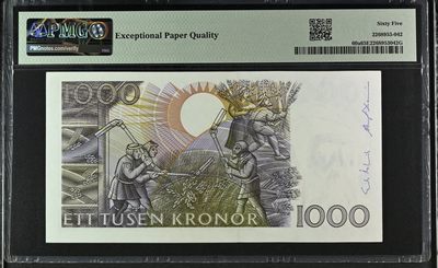 🌗乐淘淘世界纸币收藏拍卖 第36期🌓 【9134998759】瑞典1989-92年纸币 1000克朗 PMG65EPQ