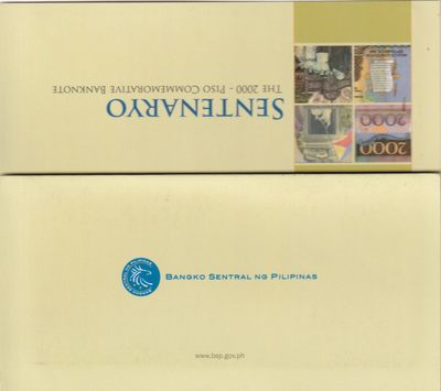 🌗乐淘淘世界纸币收藏拍卖 第36期🌓 【A029301】菲律宾2001年纸币 2000比索 纪念钞 无47 原装册 未发行缩小版A冠