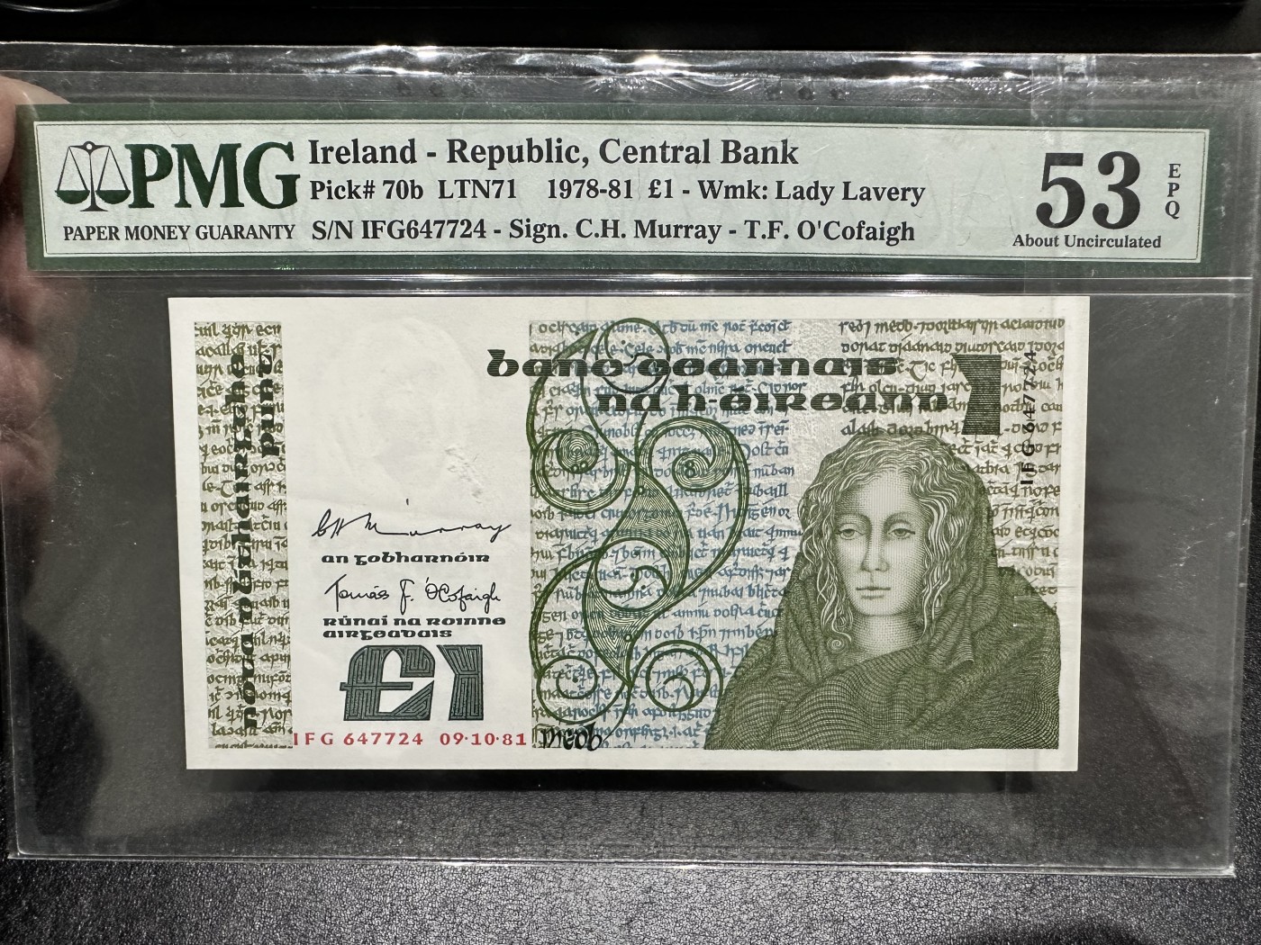 《外钞收藏家》第三百二十五期（连拍第二场） 1981年爱尔兰1镑 PMG53E