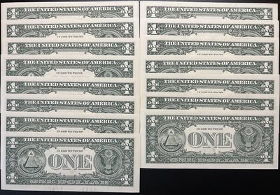 🌗乐淘淘世界纸币收藏拍卖 第36期🌓 美国2009年纸币十五张 1美元 一张有荧光 其余全新UNC
