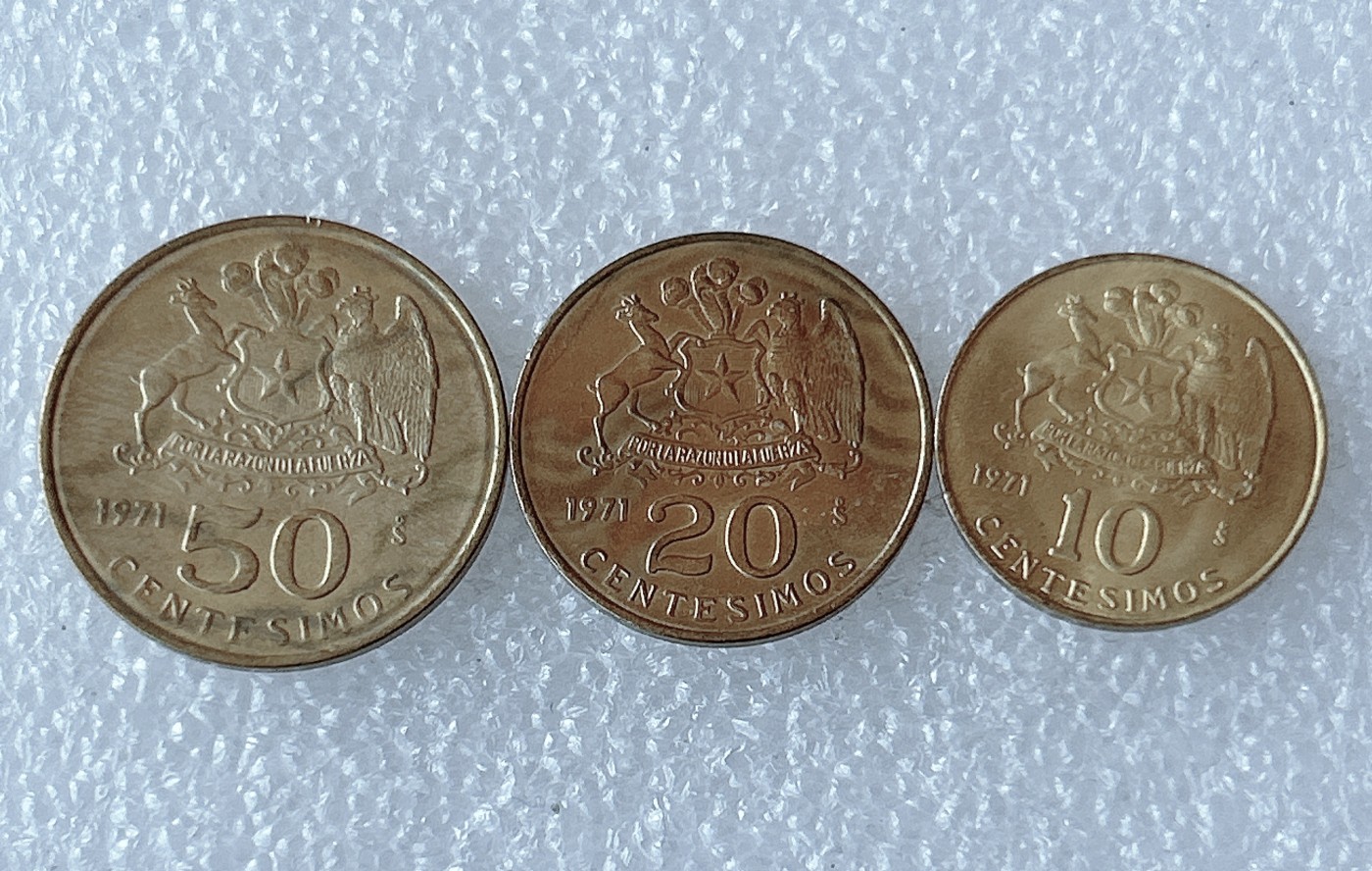 全场一元起拍 世界散币、银币专场 第50期 智利1971年10-50分铜币3枚套