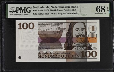 🌗乐淘淘世界纸币收藏拍卖 第36期🌓 【3538253376】荷兰1970年纸币 100盾 胖将军 PMG68EPQ 亚军分