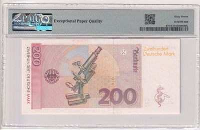🌗乐淘淘世界纸币收藏拍卖 第36期🌓 【AK7246710G3】德国1996年纸币 200马克 埃尔利希 PMG67EPQ