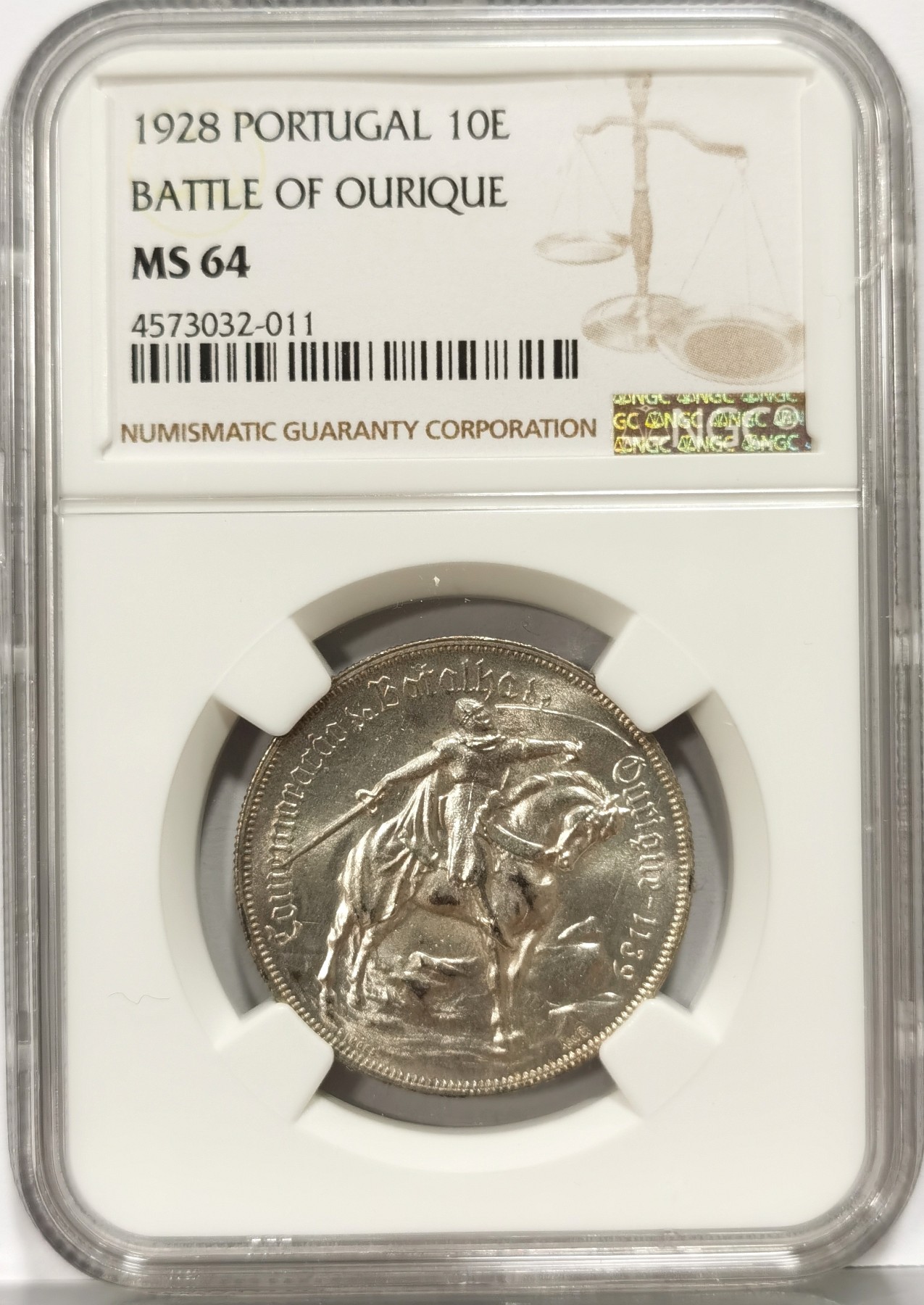 博洋堂世界钱币拍卖第058期（全场包邮） NGC MS64 葡萄牙1928年Battle of  Qurique 10埃斯库多纪念银币