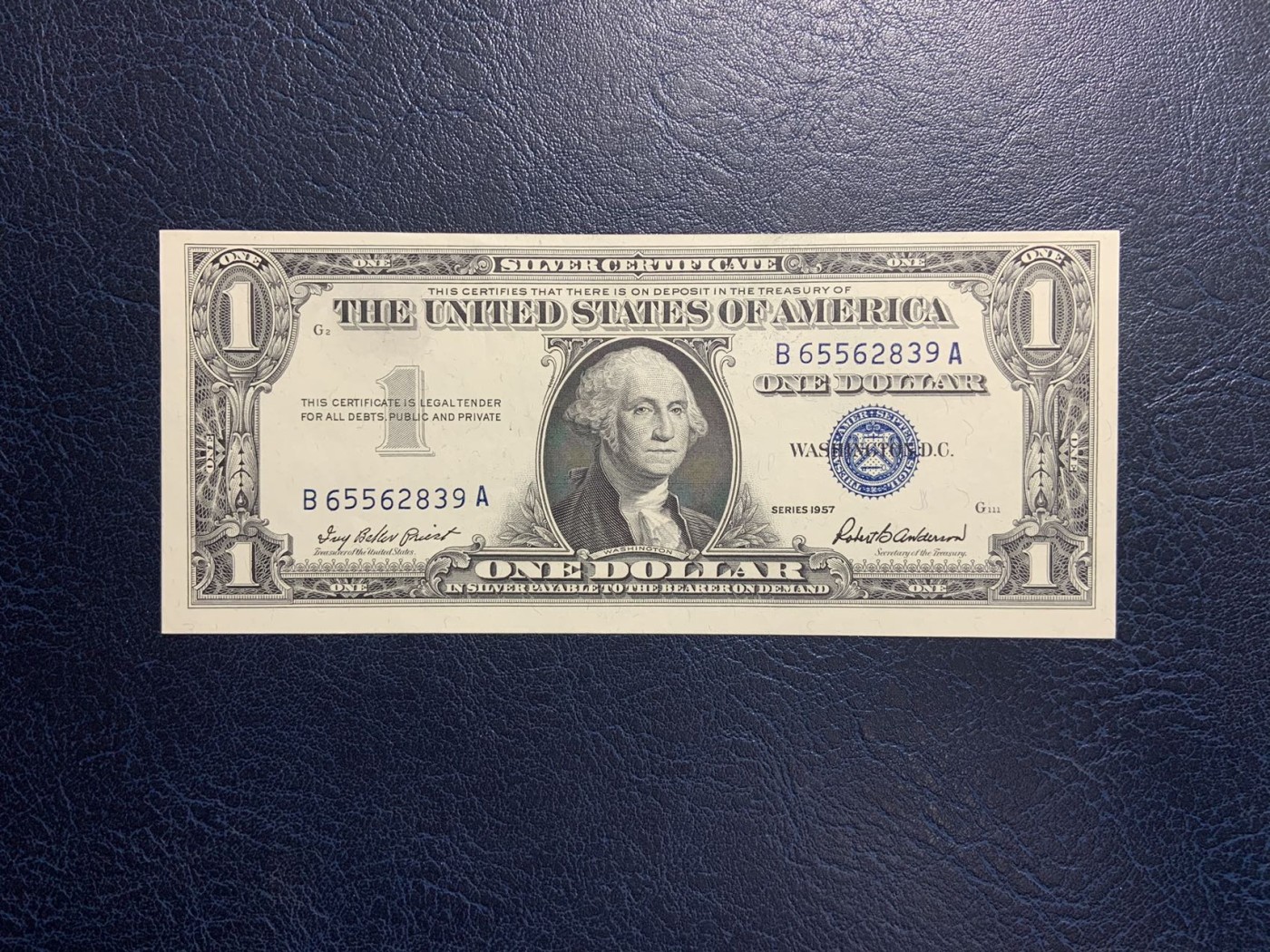 收藏联盟Quantum Auction 第314期拍卖  美联储1957年1美元银币券 品相UNC 上边缘轻微压痕 号码无47