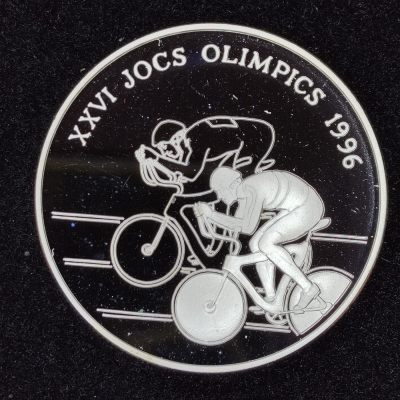 巴斯克收藏第210期 纪念币专场 1月9/10/11 号三场连拍 全场包邮 - 安道尔 琼·马蒂·阿拉尼斯 1994年 10第纳里精制纪念银币 自行车-第26届奥运会系列