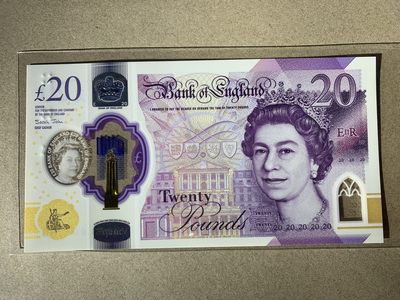 【礼羽收藏】🌏世界钱币拍卖第150期 - 【DA18 001988】全新UNC 英国G序列20镑 塑料钞 无3457尾88 发发号 千位号 倒置号