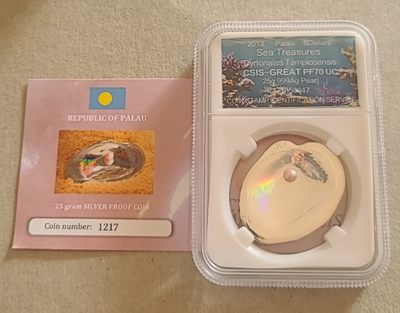 【币将精彩】世界钱币拍卖专场(2024-1-3) - 帕劳2013年玉蚌含珠幻彩银币信泰评级带证书
