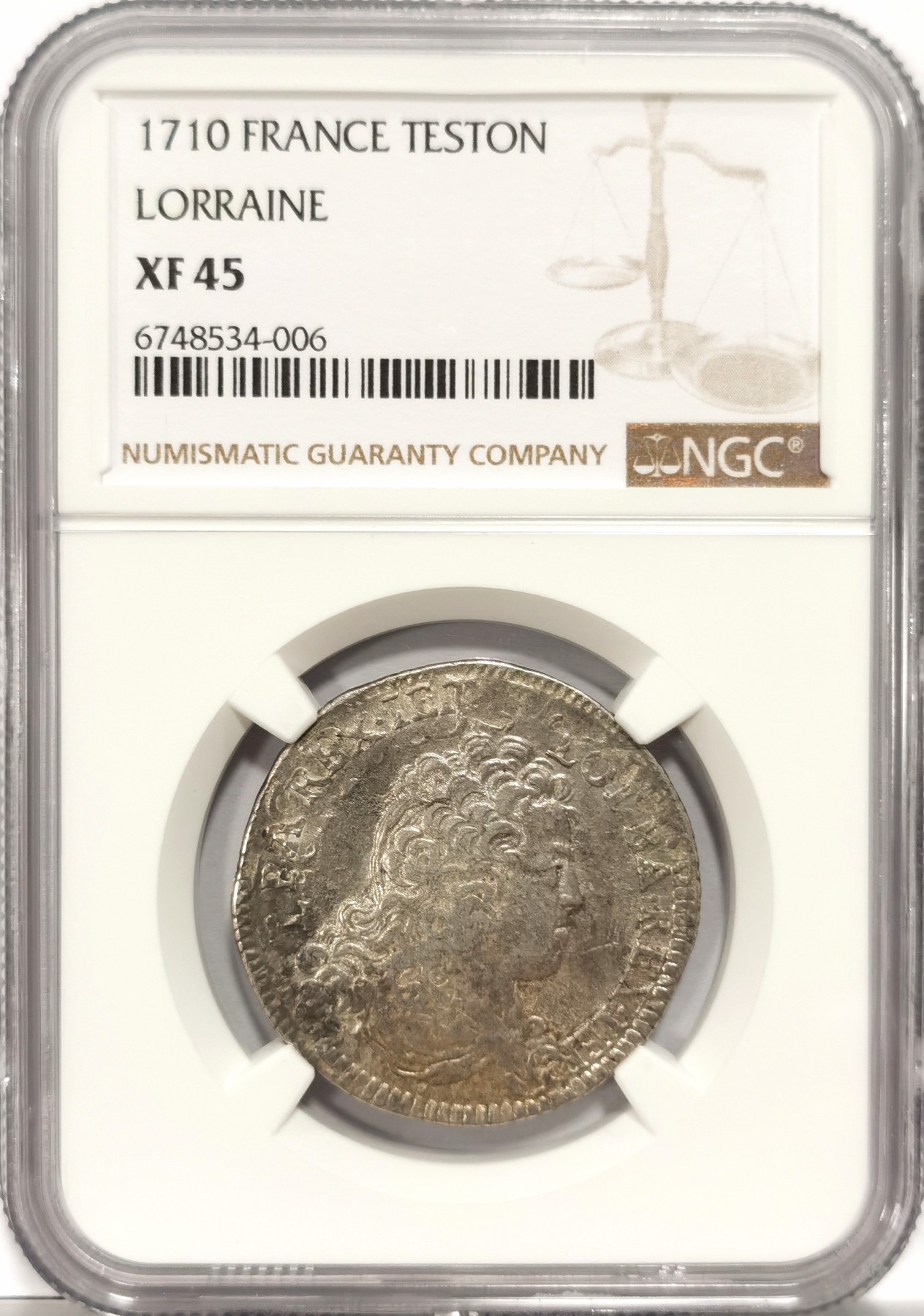 博洋堂世界钱币拍卖第058期（全场包邮） NGC XF45 法国1710年洛林公国TESTON银币