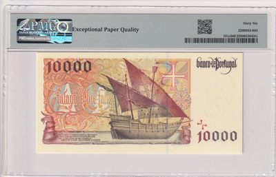 🌗乐淘淘世界纸币收藏拍卖 第36期🌓 【4G9669951】葡萄牙1998年纸币 10000埃斯库多 PMG66EPQ