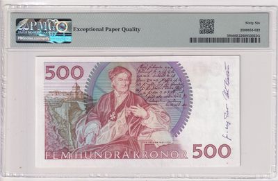 🌗乐淘淘世界纸币收藏拍卖 第36期🌓 【5550354478】瑞典1994-2000年纸币 500克朗 PMG66EPQ