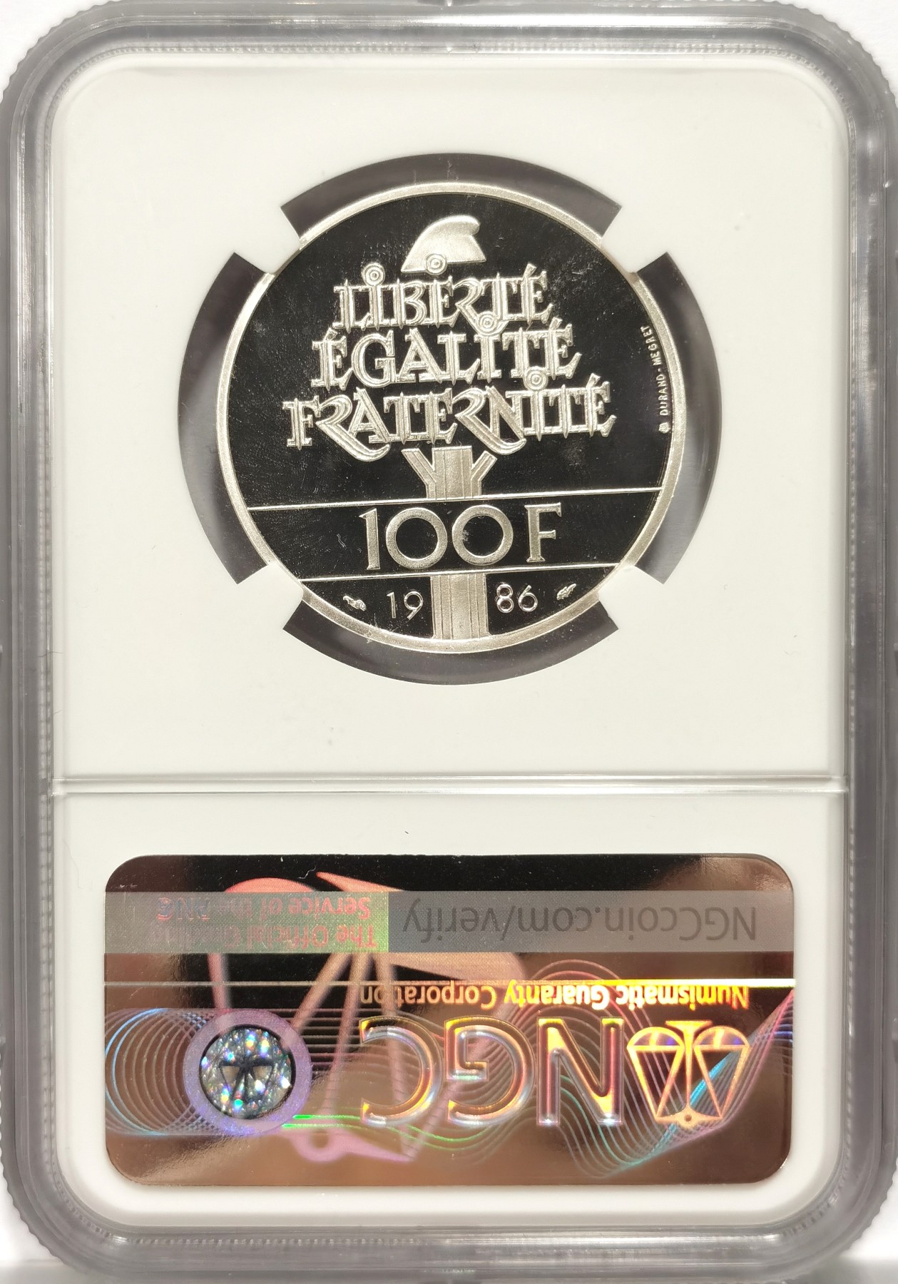 博洋堂世界钱币拍卖第058期（全场包邮） 1986年法国自由女神像一百周年纪念100法郎精制银币NGC-PF69UC，全新PROOF镜面状态精制币，更高评级数量才1枚