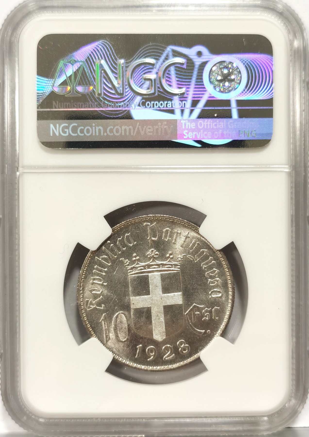 博洋堂世界钱币拍卖第058期（全场包邮） NGC MS64 葡萄牙1928年Battle of  Qurique 10埃斯库多纪念银币