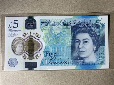 【礼羽收藏】🌏世界钱币拍卖第132期 - 【AC16 686828】全新UNC英国G序列5镑 塑料钞 无3457尾828