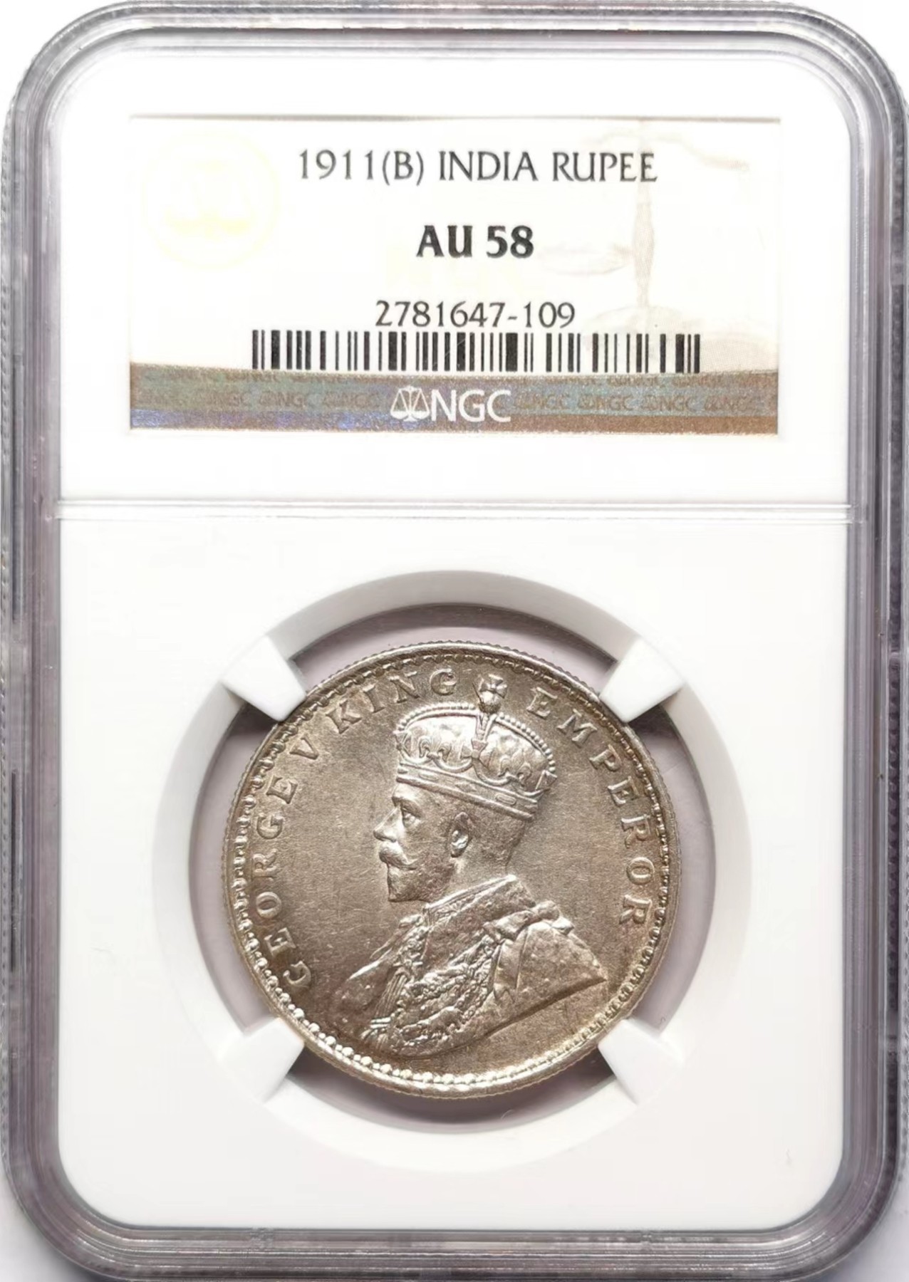 凡希万国世界钱币年度大拍第二季 NGC AU58 1911英属印度乔五猪卢比
