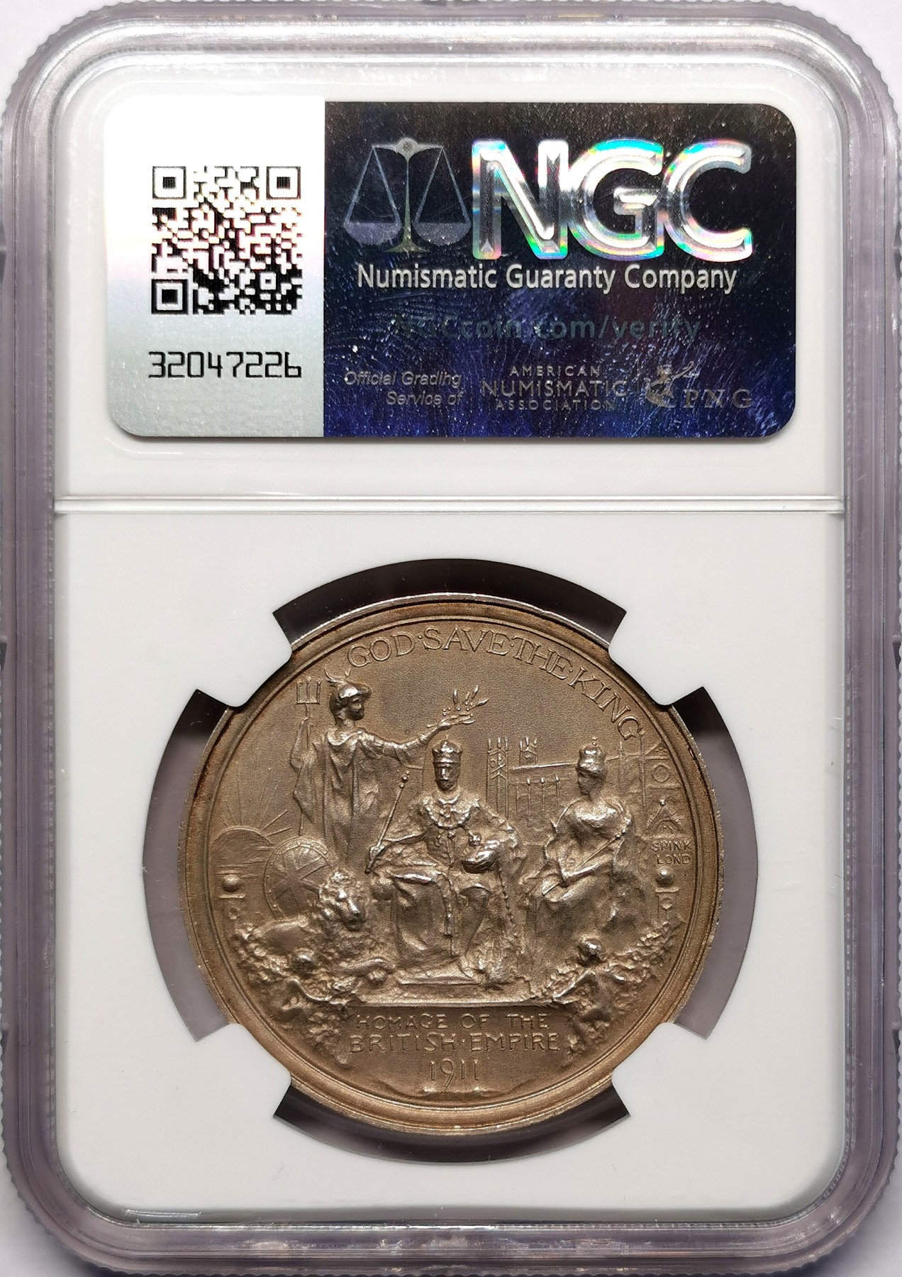 凡希万国世界钱币年度大拍第二季 NGC MS63 1911年英国乔治五世加冕纪念银章 高浮雕少见高分品种