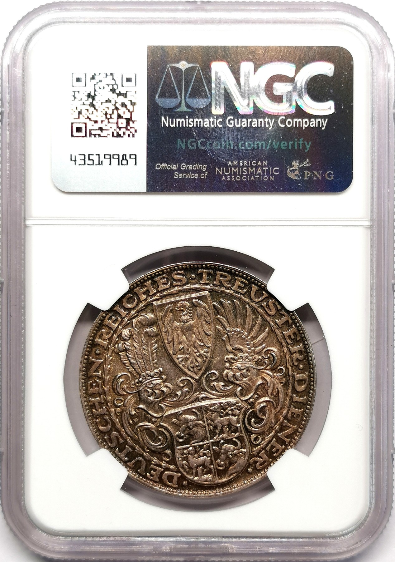 凡希万国世界钱币年度大拍第二季 NGC MS62 1827年德国魏玛总统兴登堡80大寿纪念流通5马克币章 五彩