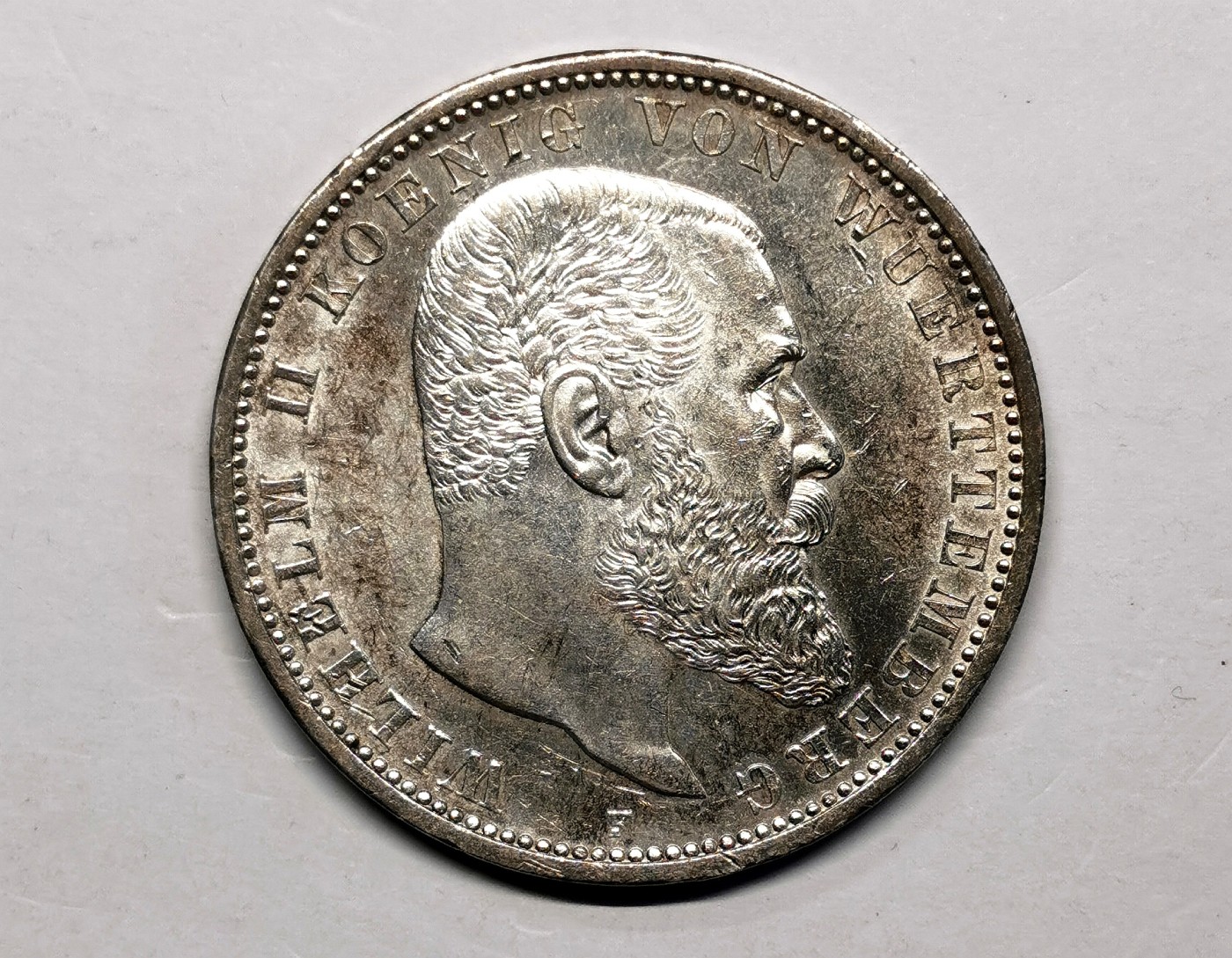 凡希万国世界钱币年度大拍第二季 1908年德国符腾堡威廉二世流通5马克