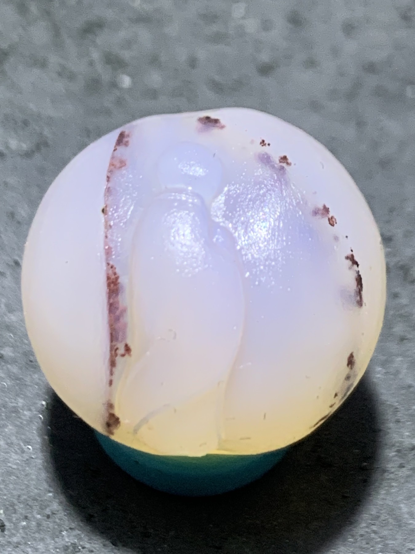 精美高玉化亚光朱砂点海洋玉髓手工俏色巧雕求佛问道意境圆珠一个
